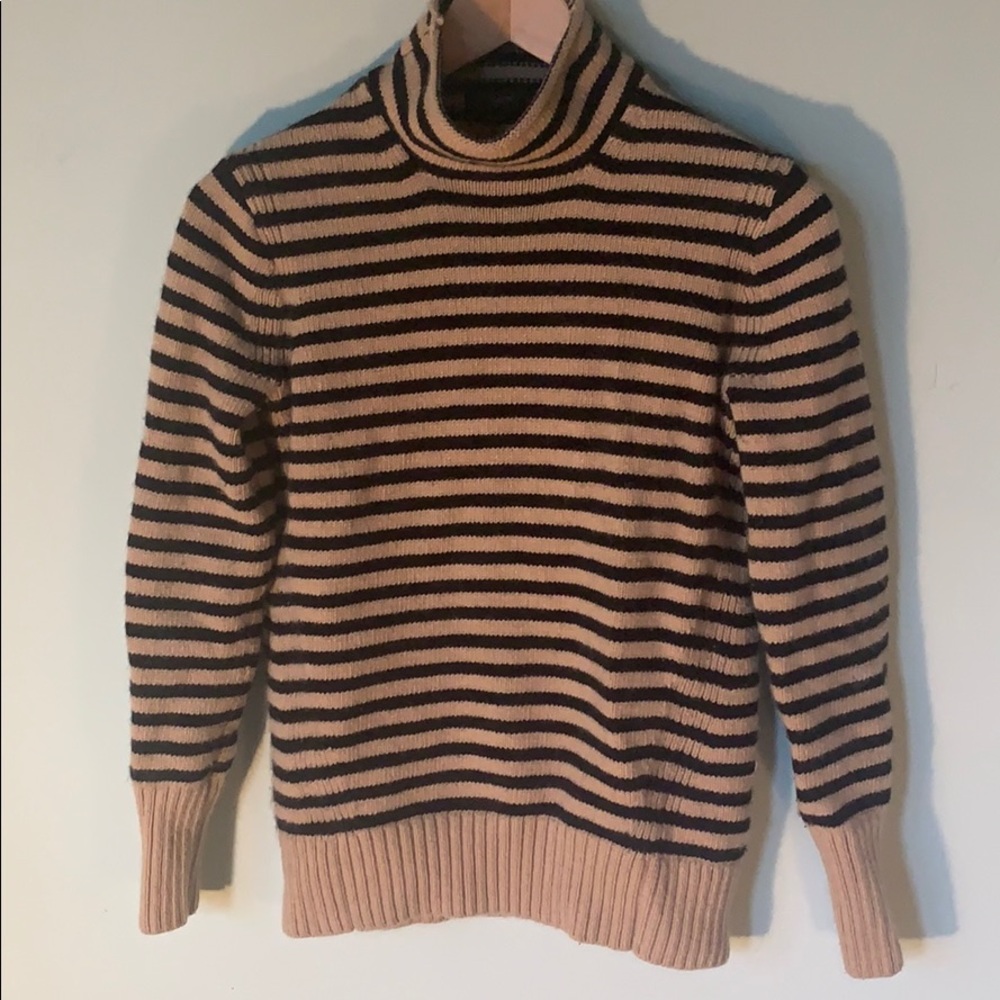 COZY J Crew Carmel & Black striped turtleneck. XS